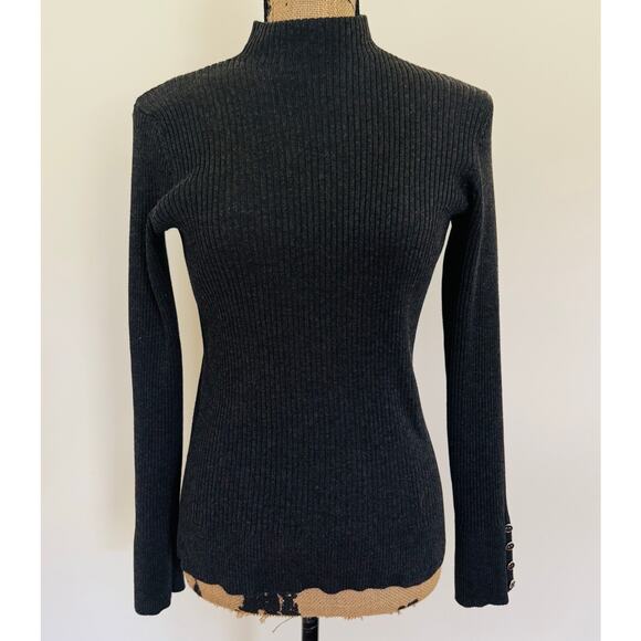 Cable & Gauge Womens Charcoal Grey Ribbed Chunky Cozy Mock Turtleneck Medium - Picture 2 of 12